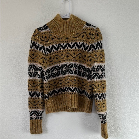 Zara Multi Pattern Mock Neck Sweater With Tube Beads M - Picture 1 of 6